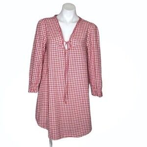 WILLOW CREEK Plaid Cotton Top Oversized Tunic Red White Size Small VINTAGE